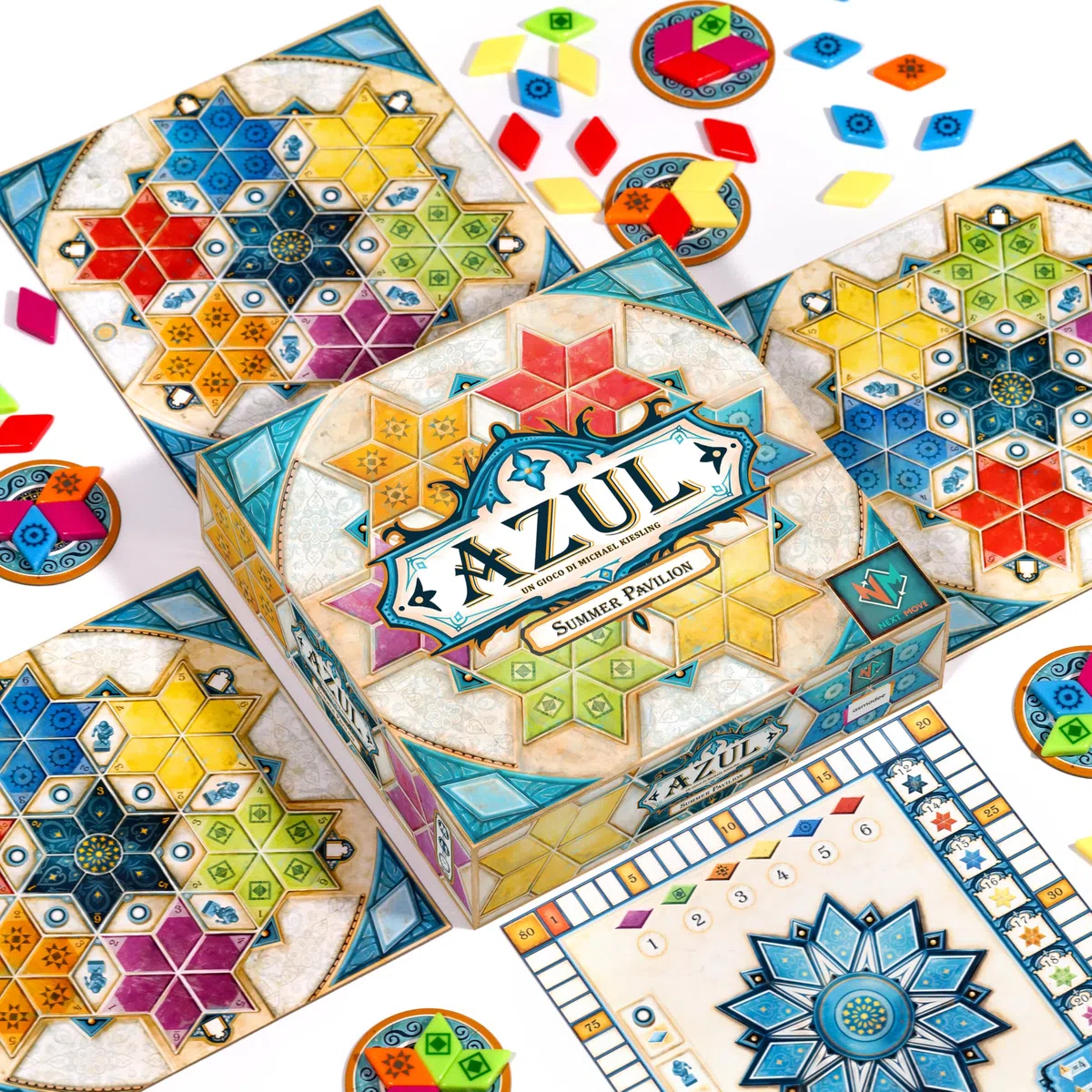 Asmodee – AZUL: SUMMER PAVILION – Realizza il Padiglione Estivo Voluto da Re Manuel I – Gioco da Tavolo per Bambini, Famiglie e Amici – Idea Regalo – 2-4 Giocatori – 8+ Anni – Edizione in Italiano