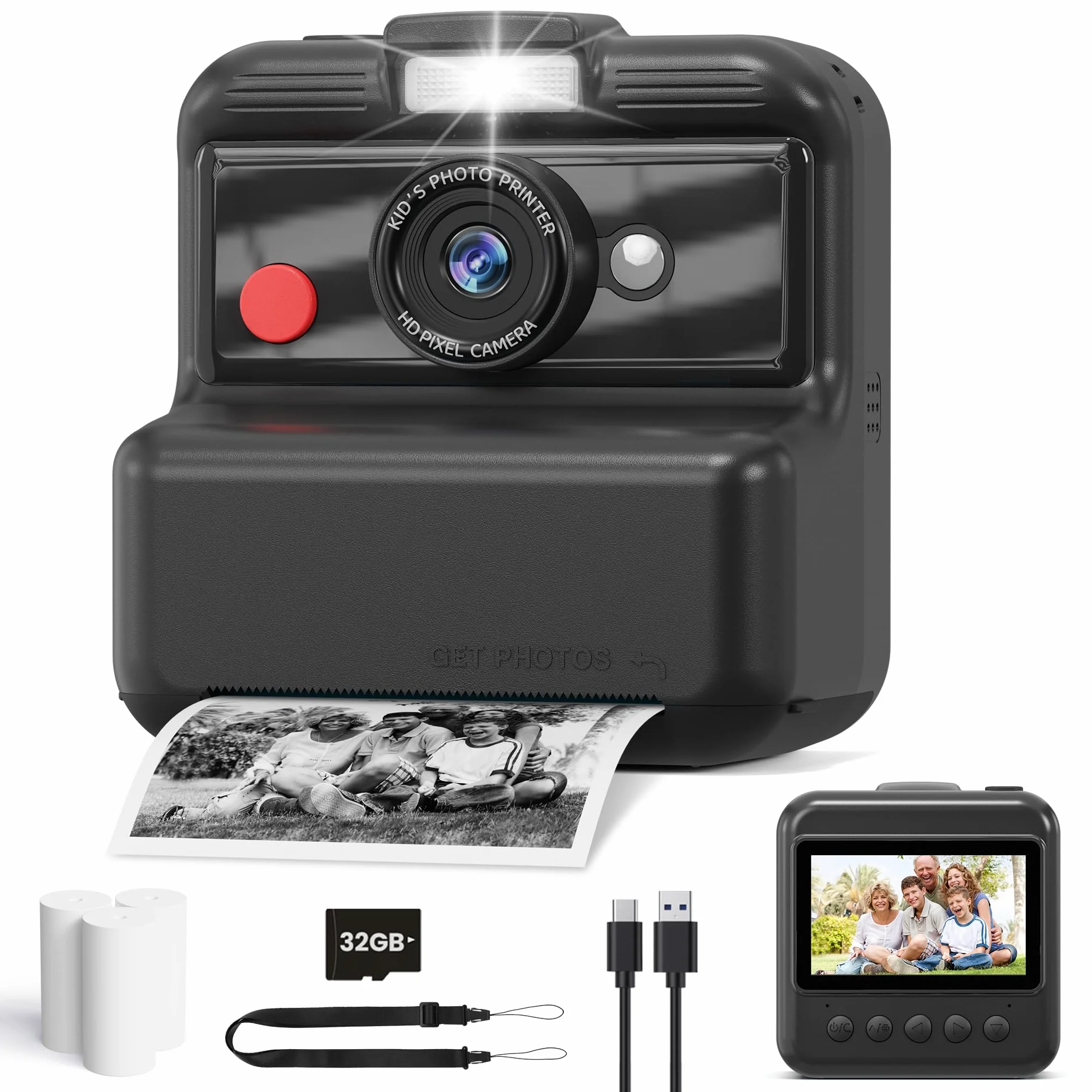 CAMCLID Macchina Fotografica Istantanea Bambini 48MP 2,5 UHD 3,0 Pollici con Scheda 32GB Nero