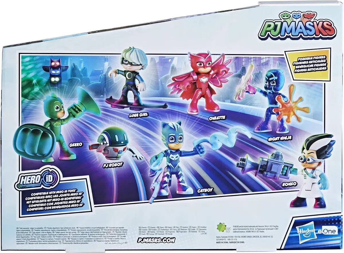 PJ Masks Hasbro Super Pigiamini, Eroi e Cattivi, Set per Età Prescolare con 7 Action Figure con 10 Accessori, per Bambini Dai 3 Anni in Su, Multicolore, ‎38.1 x 4.4 x 27.9 cm
