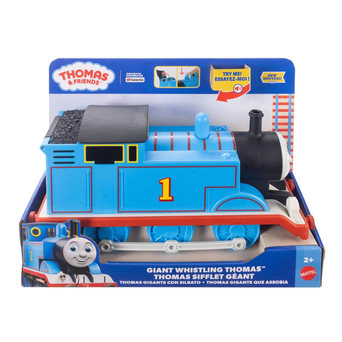 Il Trenino Thomas - Thomas con Super fischio, trenino di grandi dimensioni con vano portaoggetti incluso, premi il pulsante sulla cupola del vapore per riprodurre il fischio, JRW12