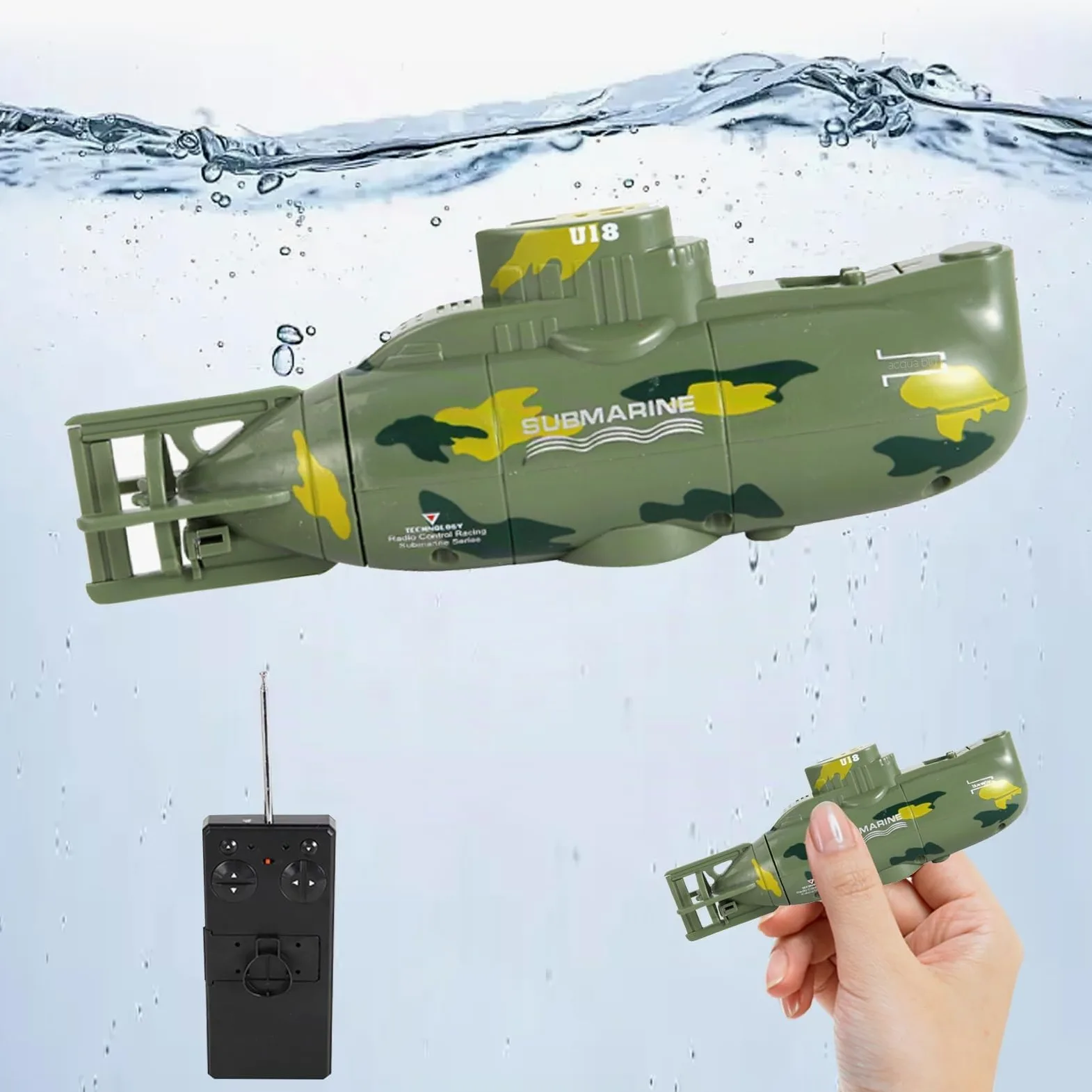 OBEST Mini RC Giocattolo Sottomarino, Telecomandata Modello di Barca Subacquea, 6 Canali Simulato Militare Nave Subacquea Elettrica, Radiocomandato Barca Regalo Compleanno per Bambini dai 3 Anni in su