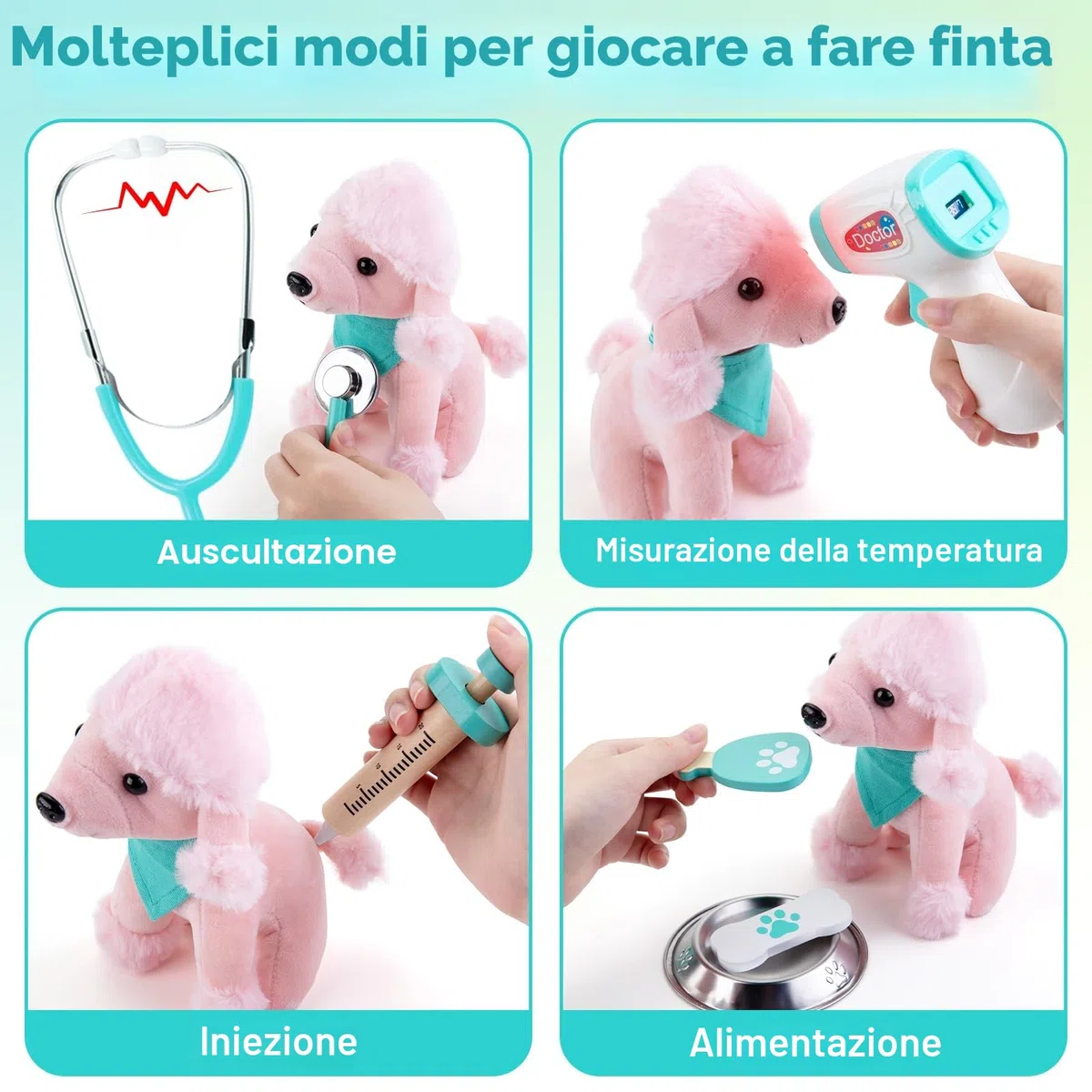Sundaymot Valigetta Dottore Bambini, kit Dottoressa Bambina, con Peluche Cane Giochi Vero stetoscopio, termometro, camice da medico, Gioco di Ruolo per Ragazze e Ragazzi di 3, 4, 5 Anni