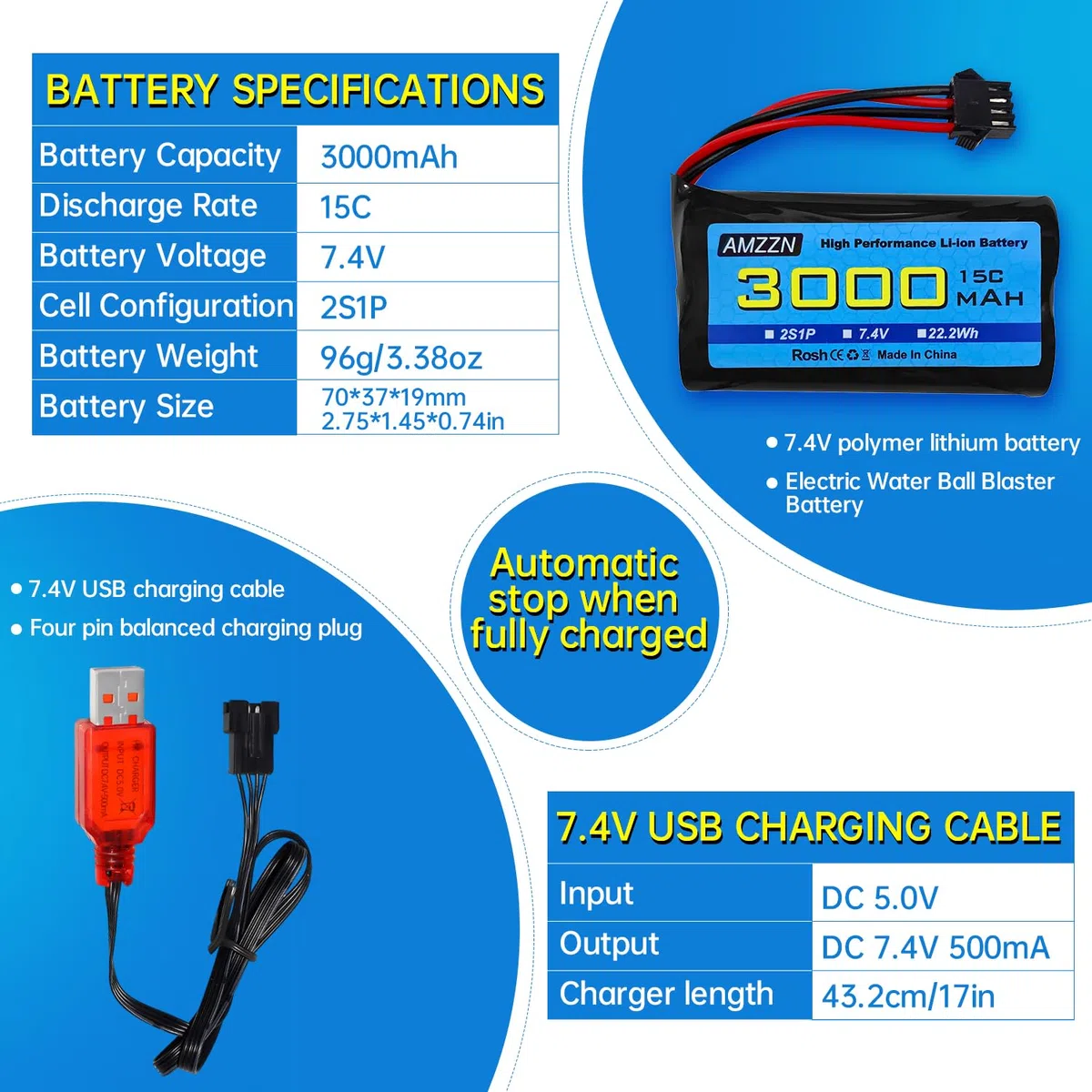 2PCS 7.4V 3000mah 15C 2S SM-4P spina Li ion batteria con caricabatterie USB per EC08 DE85 RC auto,Camion RC nave telecomando drone ingegneria veicolo batteria di riserva