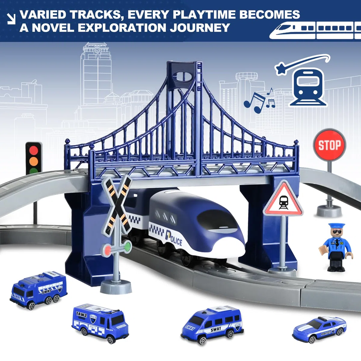 Joellfuner Treno Elettrico Bambino 3 4 5 6 7 Anni, Treno Circuito Auto Elettrico Bambino, Giocattoli Bambini Veicoli da Costruzione, Gioco di Traccia Auto Da Corsa Regalo Ragazzo Ragazza