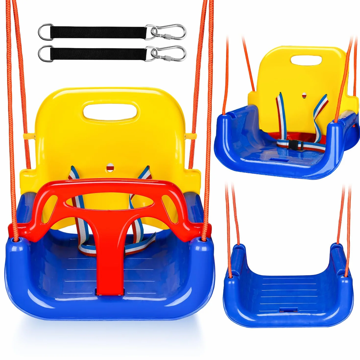 Altalena per bambini 3 in 1, rimovibile, regolabile in altezza, altalena da giardino per bambini con schienale e cintura di sicurezza, per interni ed esterni, portata fino a 50 kg