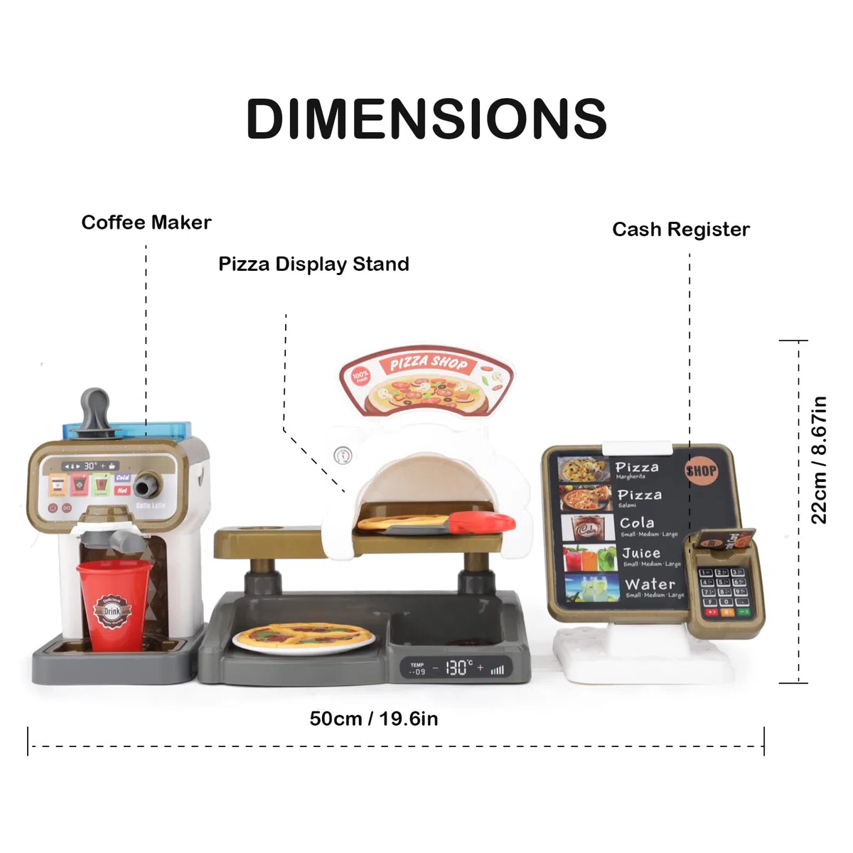 deAO Negozio di Giochi di Ruolo Set da Gioco Caffetteria per Bambini Set da Gioco Macchina del Caffè Negozio di Pizze con Registratore di Cassa 30 pezzi Giocattolo STEM per Bambini Ottimo Regalo