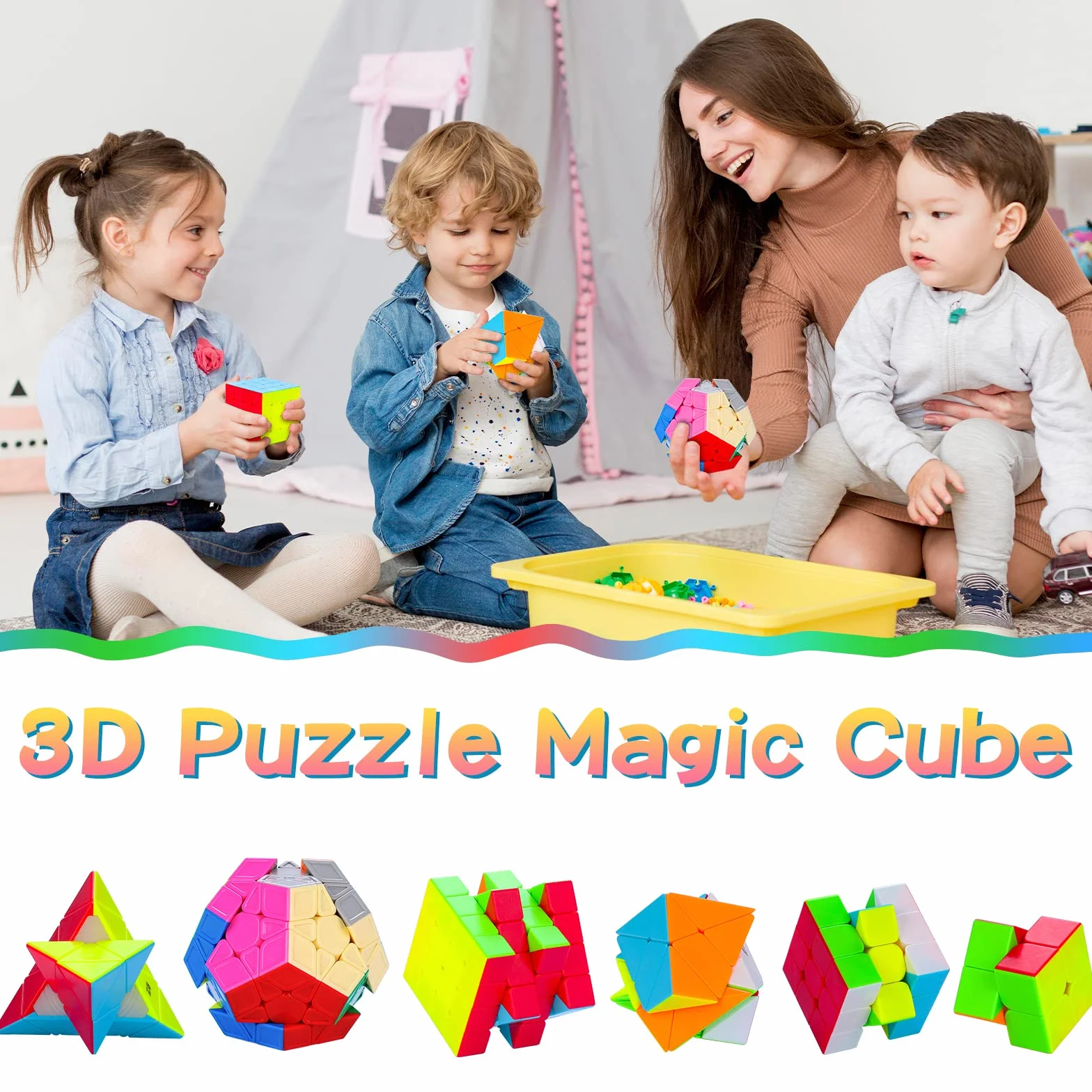 Coolzon Set di 6 Cubi Magici di Velocità, Set di 6 Cubi Magici di Velocità 2x2x2 3x3x3 4x4x4 Pyraminx Megaminx Skewb Cubi Magici Senza Adesivo Puzzle Cubo Giocattolo per Bambini e Adulti