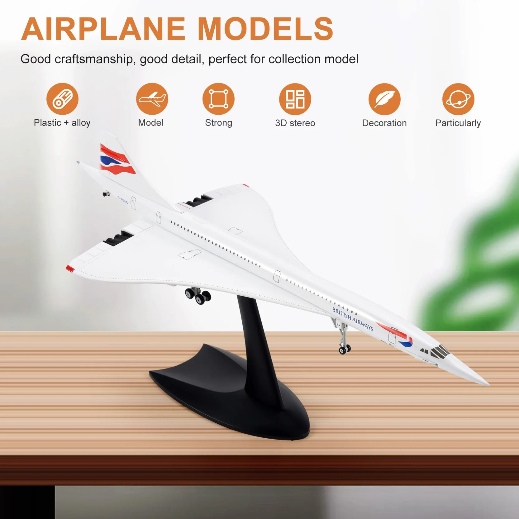 1/200 Concorde Suono Passeggero Aereo Air British Airway Modello per la Collezione Display