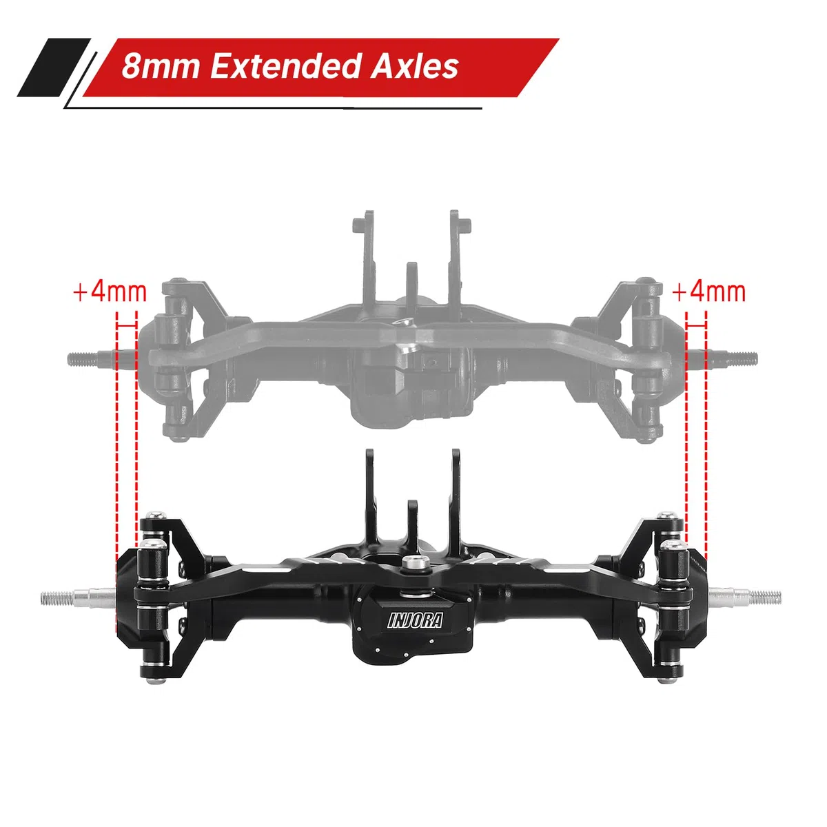 INJORA Posteriore Anteriore Anteriore +4mm Esteso Alluminio CNC ASSE per TRX4M Upgrade 1/18 RC Crawler