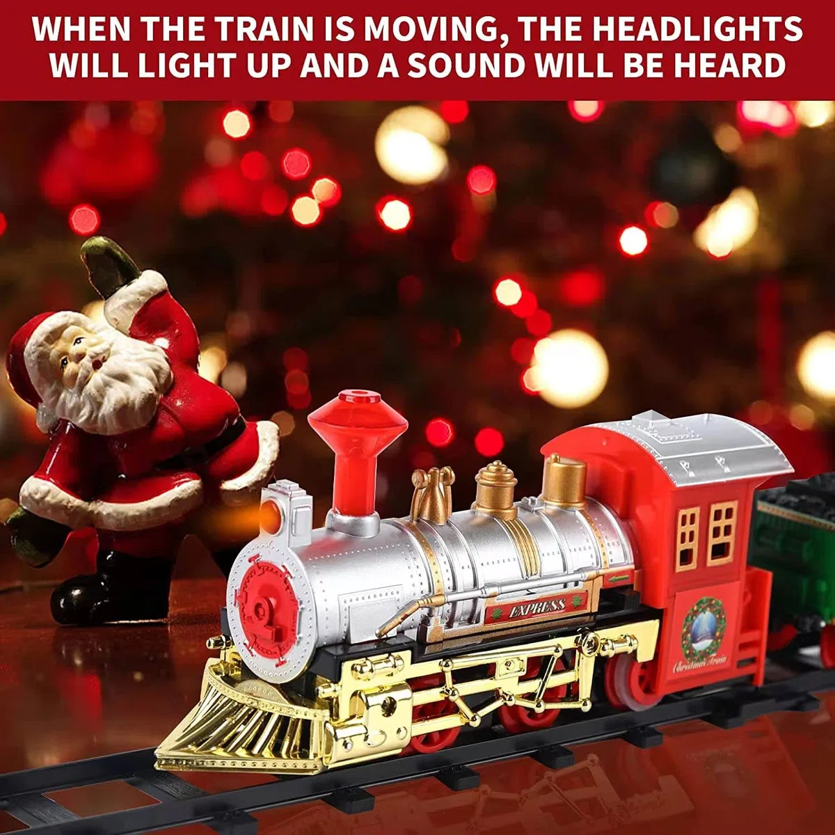Trenino elettrico ，Trenino Natale con Luci e Suoni per Natale Decorazioni Trenino di Decor Casa Regali figlio adulto/Funzionamento a batteria