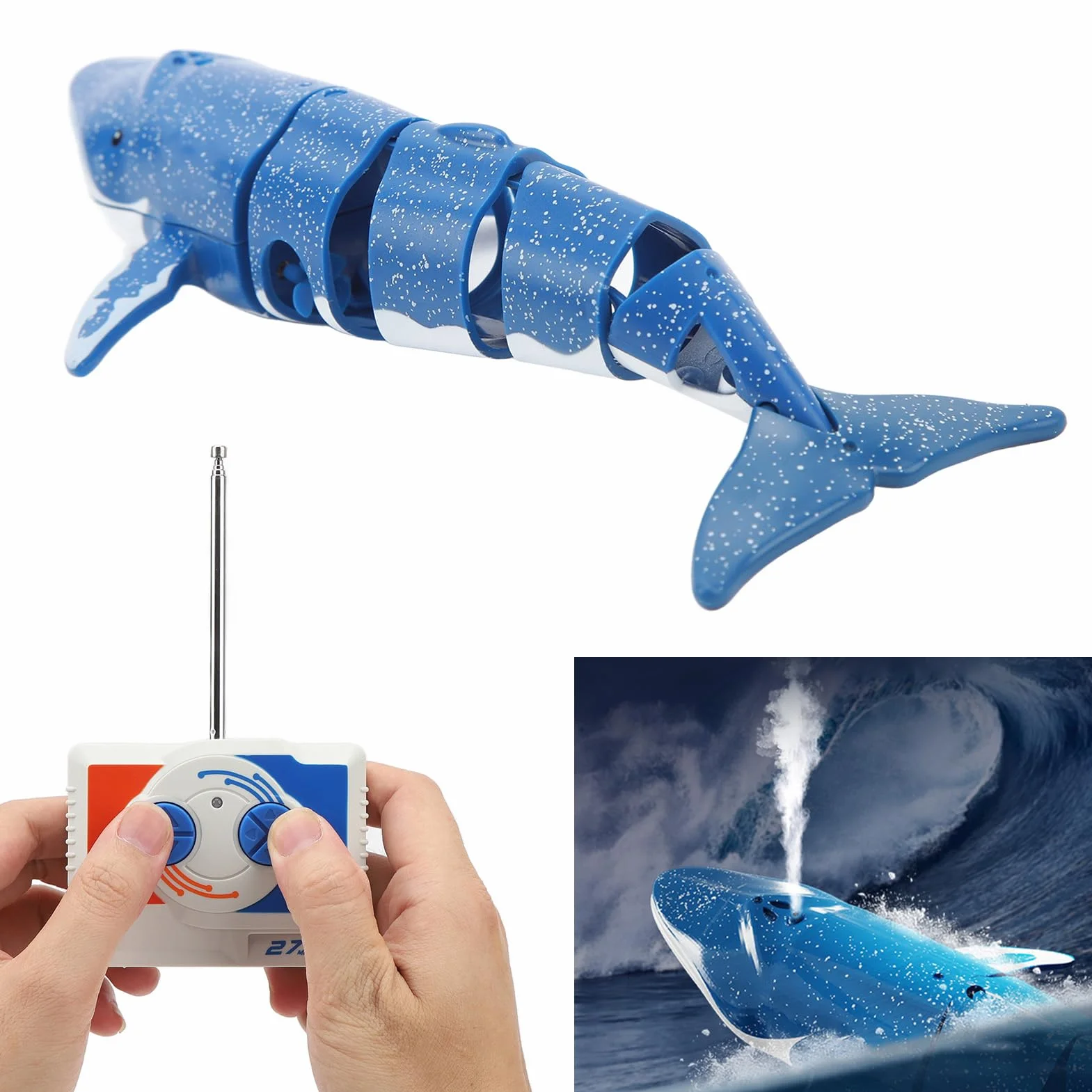 Chrees Giocattolo Balena Telecomandato, Balena Barca da Regata, Giocattolo RC, Movimento Agile, Alta Simulazione, Coda in Plastica ABS, Frequenza a 6 Direzioni, Controllo 2,4 GHz (Blu)