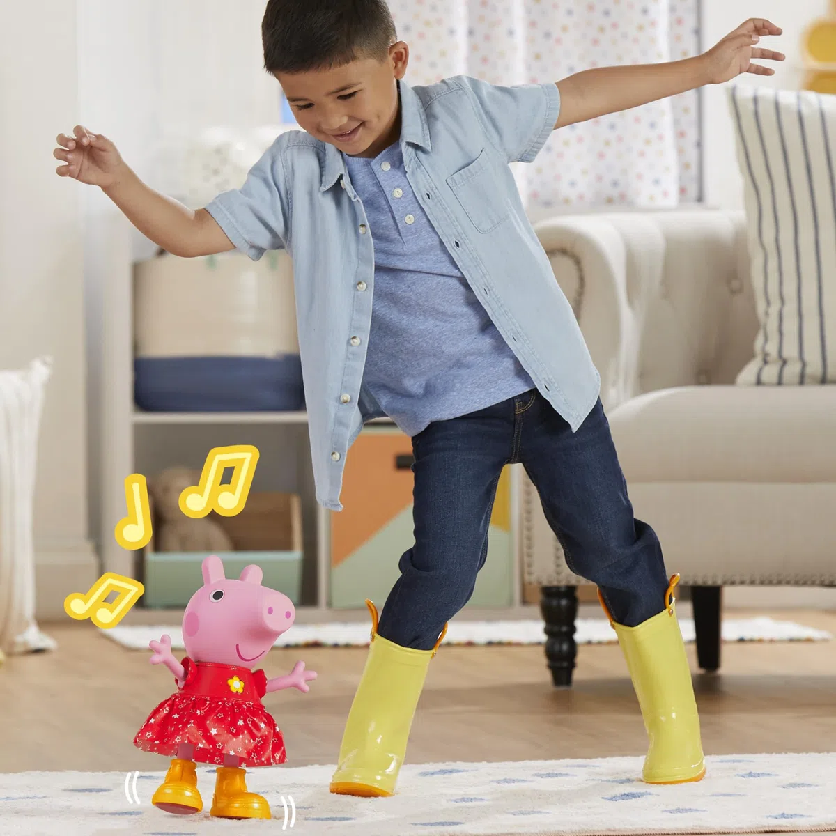 Peppa Pig Habro, Bambola Musicale di Peppa Festa tra le Pozzanghere Fangose, Action Figure del Personaggio in Plastica, Giochi per Bambini e Bambine da 3 Anni