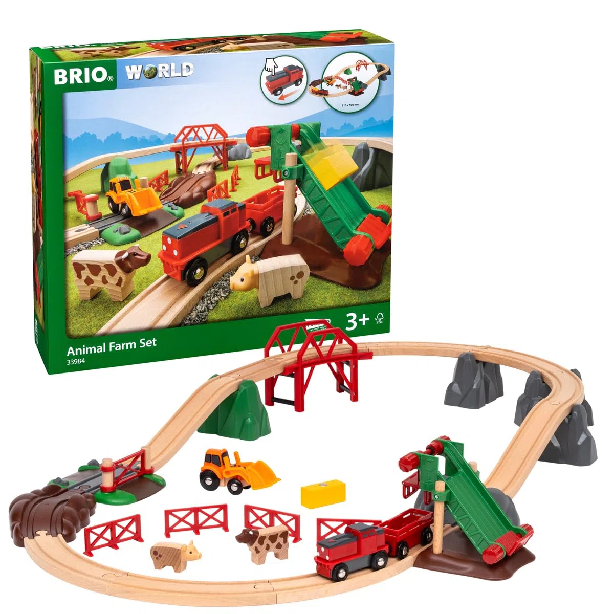 BRIO World - Set Fattoria degli Animali, Set Costruzioni Trenino in Legno da 30 Pezzi, Giocattolo per Bambino e Bambina 3+ Anni