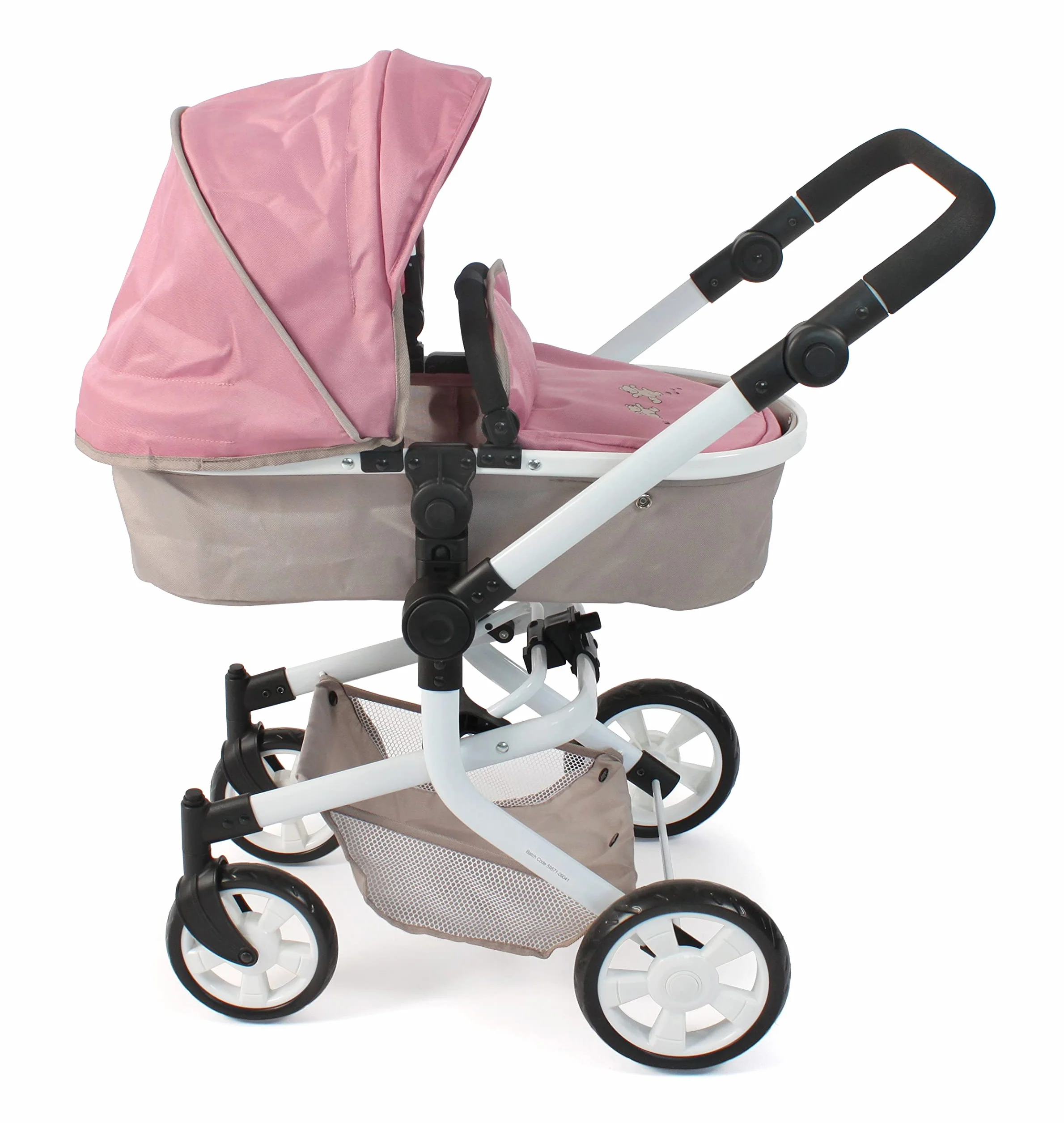 Bayer Chic 2000 - Passeggino per bambole Mika, passeggino combinato 2 in 1 per bambini dai 4 agli 8 anni, passeggino per bambole fino a 52 cm, orsetto, rosa, 73 x 41 x 82 cm