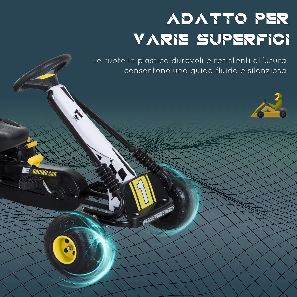 HOMCOM Go-Kart a Pedali per Bambini con Sedile Regolabile, Freno e Frizione, 95x66.5x57cm, Bianco Nero