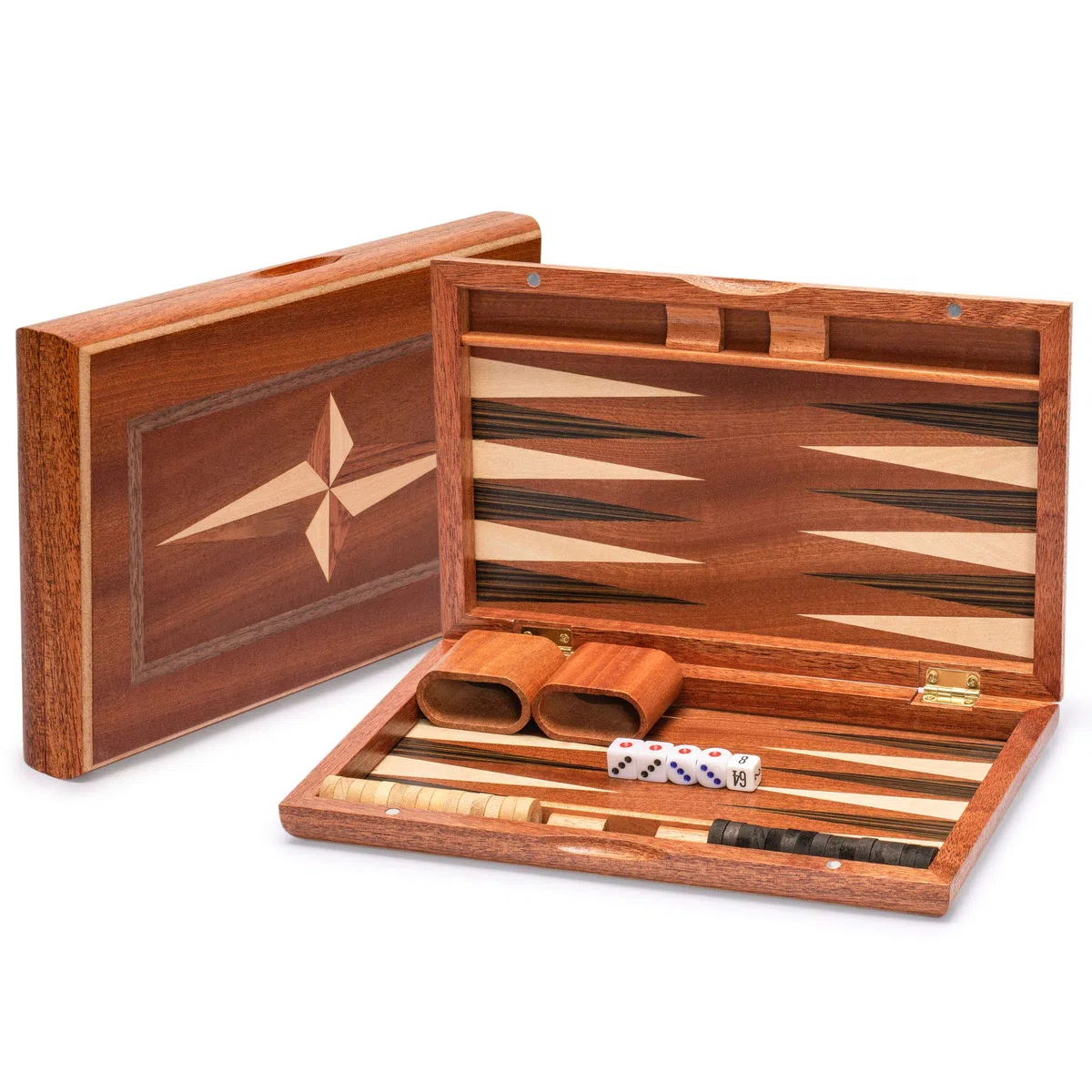 Yellow Mountain Imports, Set Backgammon Intarsiato in Legno, “Sentinel” con Pedine in Legno e Accessori, Tabellone - 28 centimetros