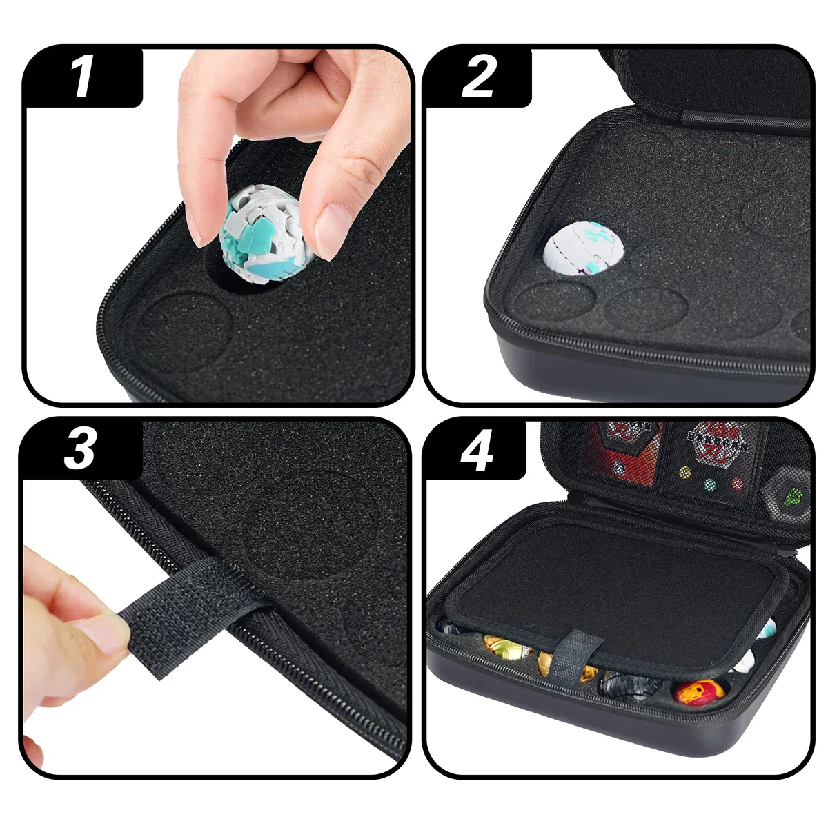 Giocattolo Organizzatore Custodia Compatibile con Figure Bakugan, BakuCores e Figure Fighter, Mini Giocattolo Contenitore Custodia (20 tasche, Nero) (Senza giocattoli)