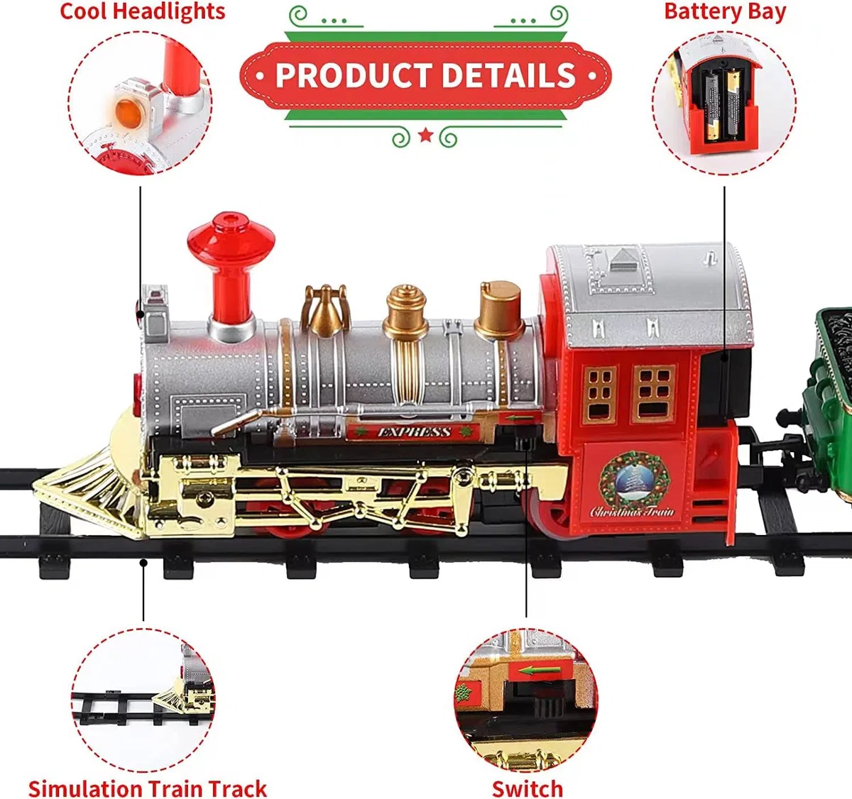 Trenino elettrico ，Trenino Natale con Luci e Suoni per Natale Decorazioni Trenino di Decor Casa Regali figlio adulto/Funzionamento a batteria