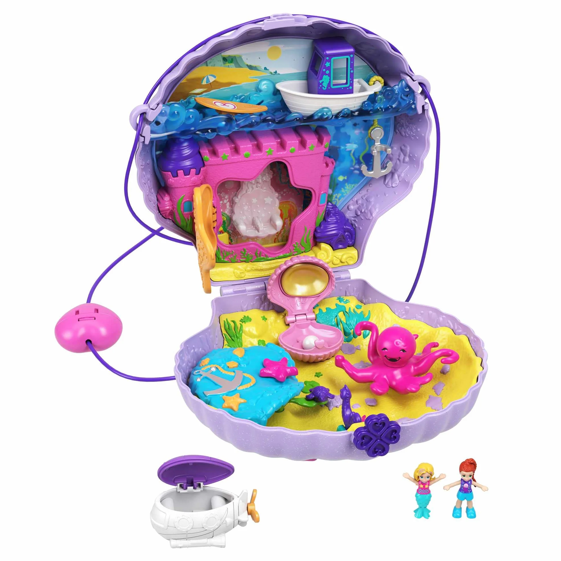 Polly Pocket Borsetta dei Segreti Conchiglia con Tracolla, con Micro Bambole e Accesori, 4+ Anni, GNH11