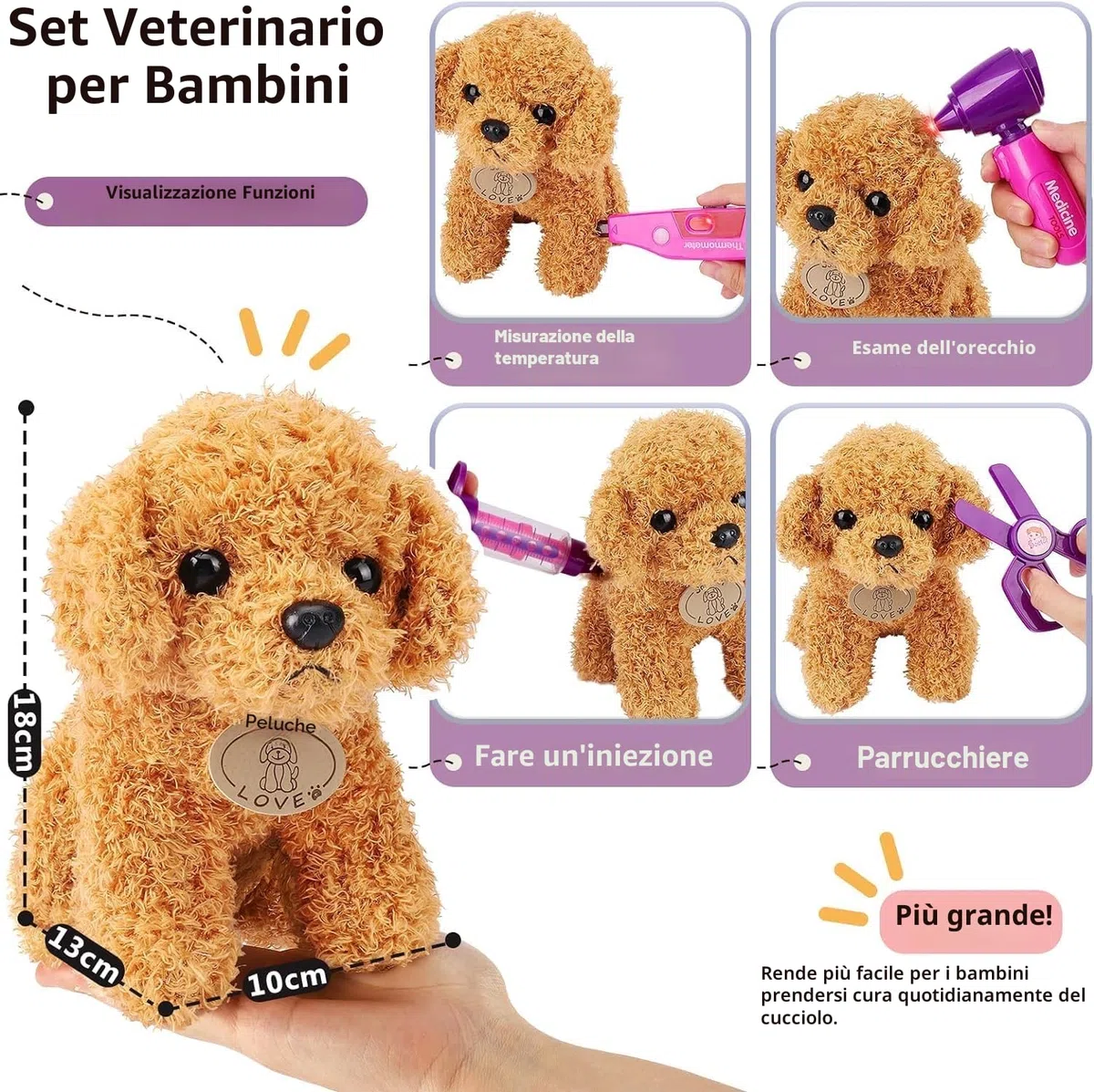 HERSITY Veterinario Bambini con Cane Peluche, Giocattoli Valigetta Dottore Veterinario Accessori, Giochi Bambina Gioco di Ruolo Regalo 3 4 5 Anni