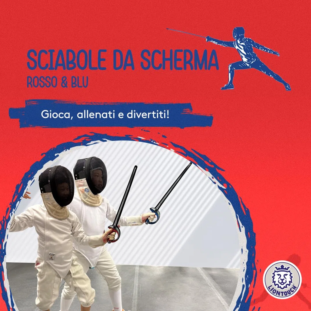 Liontouch - 2 Sciabole da Scherma Blu/Rossa |per Ragazzi/e da 3 + | Giocattolo in Gommapiuma, Design Realistico | Introduzione Sicura Divertente alla Scherma e Arma da Pratica per Giovani Schermidori