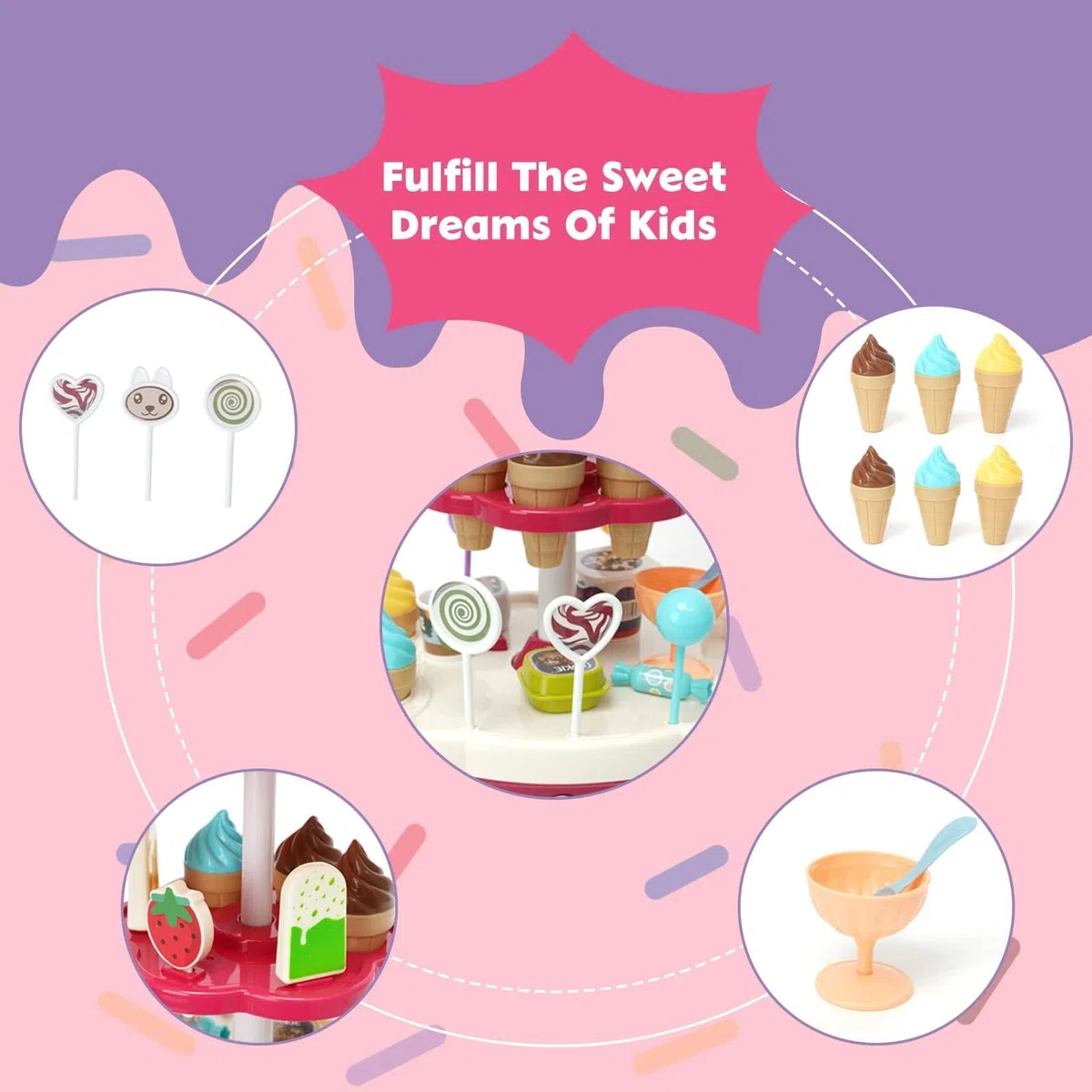 Carrello dei Gelati Bambini, Gelateria Giocattolo 36 Pezzi, Carretto Gelato Giocattolo con Deposito, Giochi di Ruolo Regalo per Bambina 3 Anni