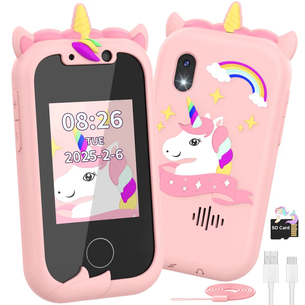 Ashfly Telefono Giocattolo per Bambini - Smartphone Per Bambini, Cellulare per Ragazze, Regalo Giocattoli per Bambina 3 4 5 6 7 8 9 10 anni Compleanno Natale, 2,4" Cellulare Giocattolo Educativo