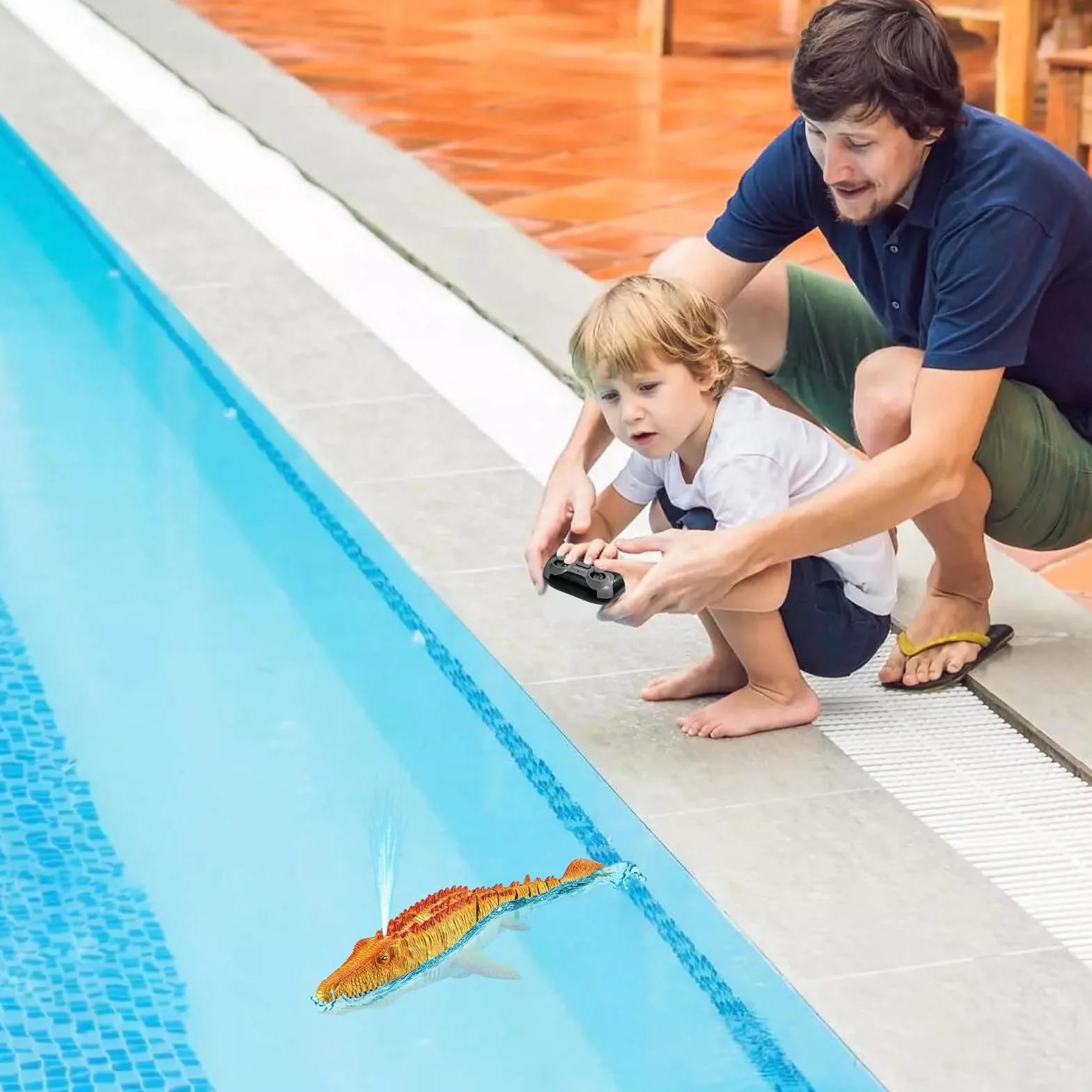 Giocattoli Mosasaurus Telecomandati per Bambini, Barca Elettrica per Dinosauri RC con Acqua Spruzzata e Luce per Il Bagno del Lago della Piscina, Giocattoli da Bagno (Giallo)