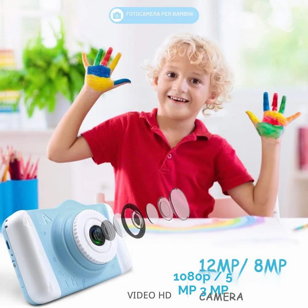 Macchina Fotografica Bambini, Fotocamere Digitali per Bambini con 3,5 Pollici Grande Schermo 1080P HD 12MP Incluso 32GB SD Card USB Ricaricabile per Ragazze Ragazzi Compleanno Natale Regali Giocattoli