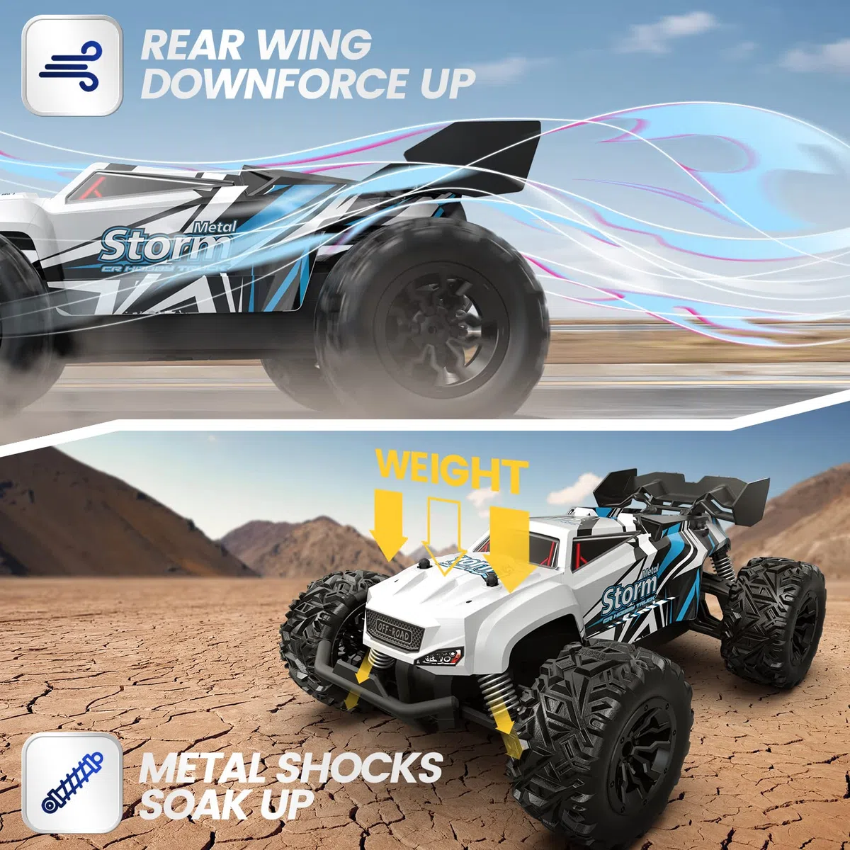 DEERC RC Auto, Monster Truck Telecomandato con 2 Batterie per 40 Minuti di Riproduzione, 2,4 GHz Fuoristrada RTR Rock Crawler Giocattolo Regalo per Ragazzi Ragazze Bambini Principianti