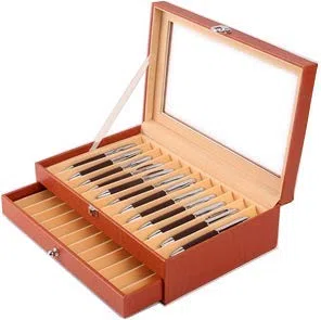 Maestrorelojero - Vetrinetta da collezionismo per 24 penne stilografiche (arancione)