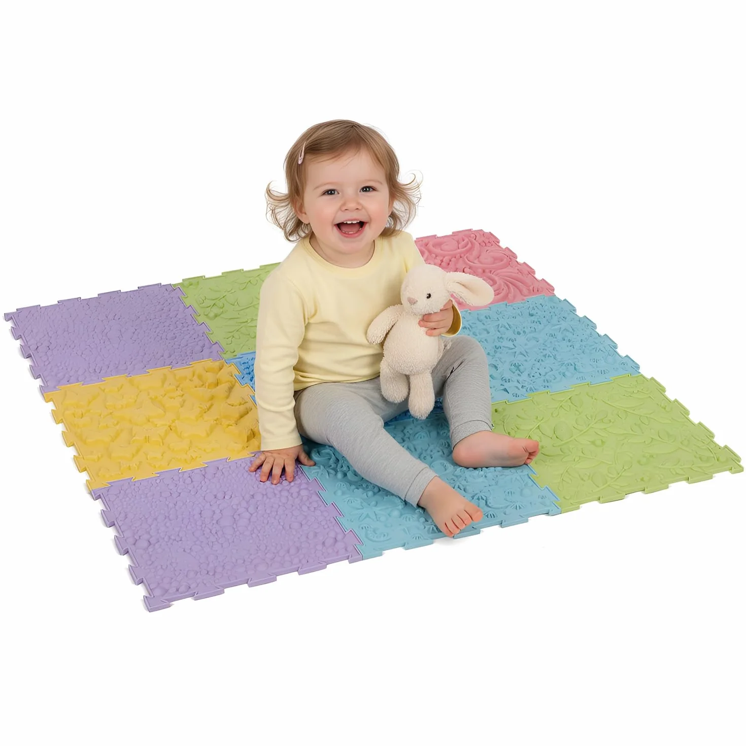 KiddyMoon Tappeto Puzzle Sensoriale Gioco Educativo Tapis Thérapeutique 9 Pezzi, Multicolore