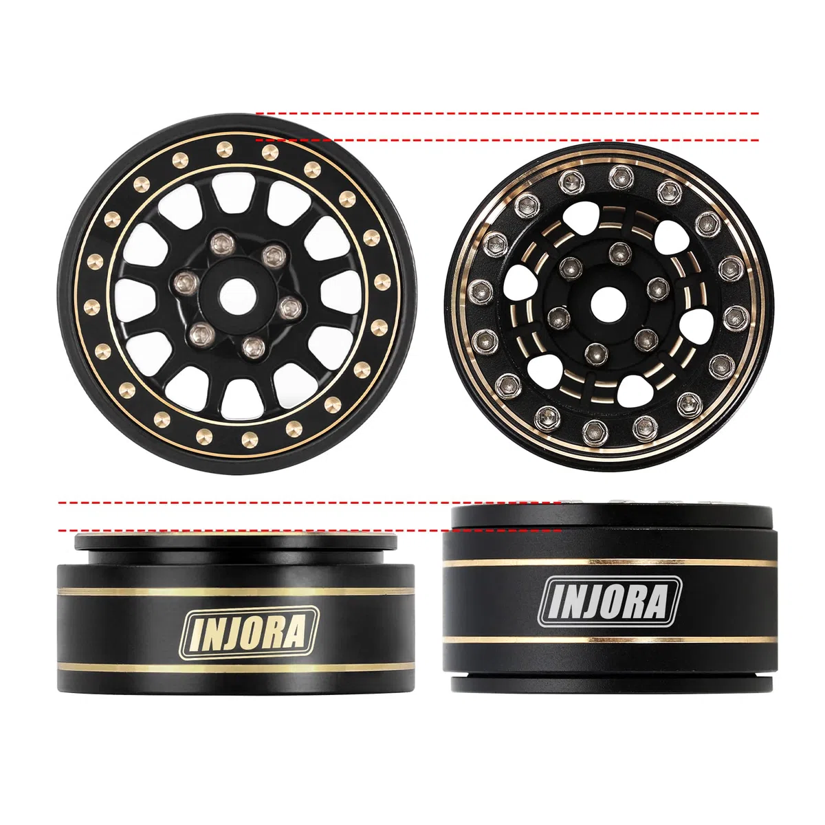 INJORA 1.0 Plus Ottone Beadlock Cerchi Ruota 4PCS 12 Raggi per TRX4M SCX24 FCX24 1/24 1/18 RC Crawler Auto, 42g/pz(Nero)