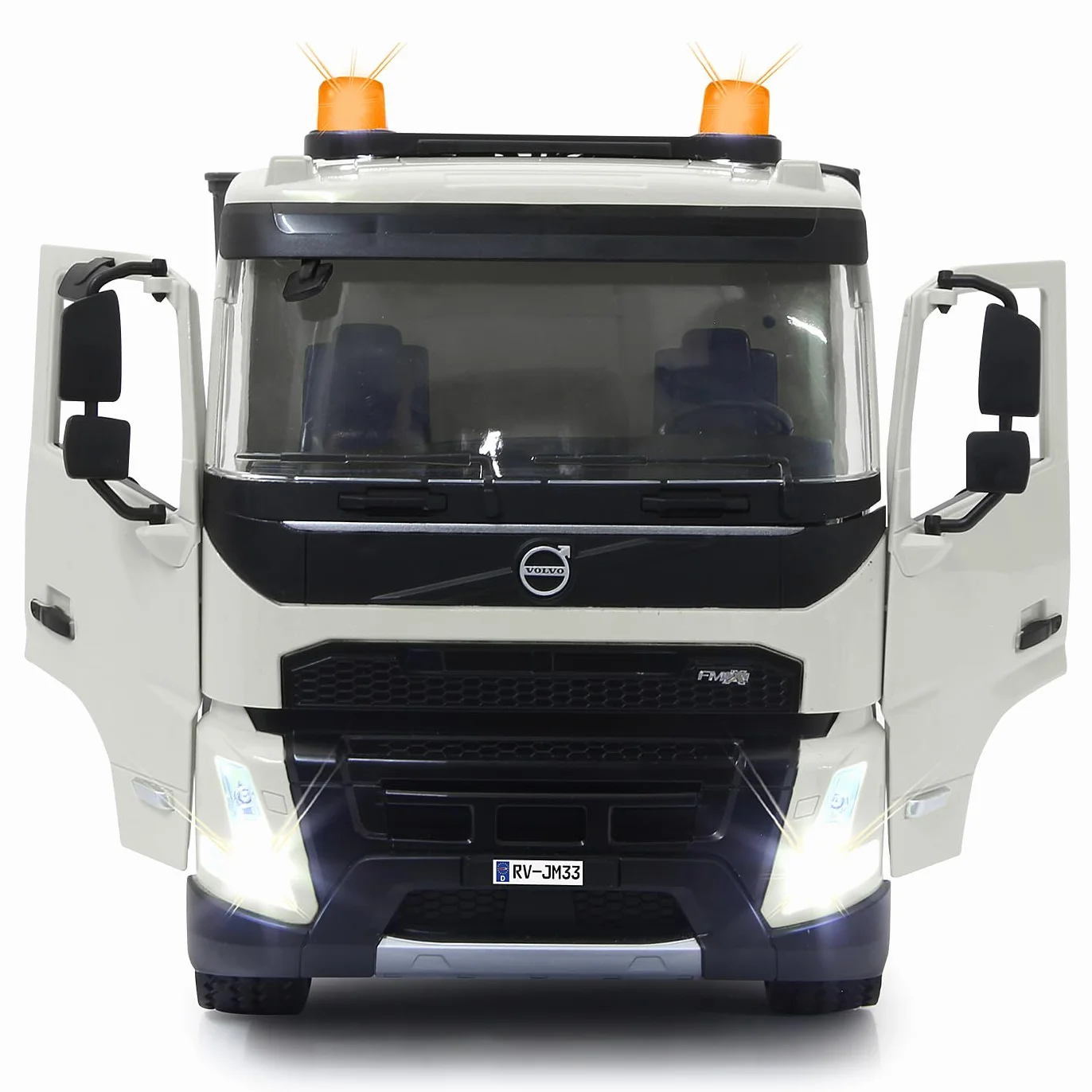 JAMARA Autocarro Volvo FMX Meiller 1:20, 2,4 GHz, con licenza ufficiale, suono di allarme di retromarcia, pneumatici in gomma profilati, luce LED, ribaltabile su/giù, veicolo da costruzione