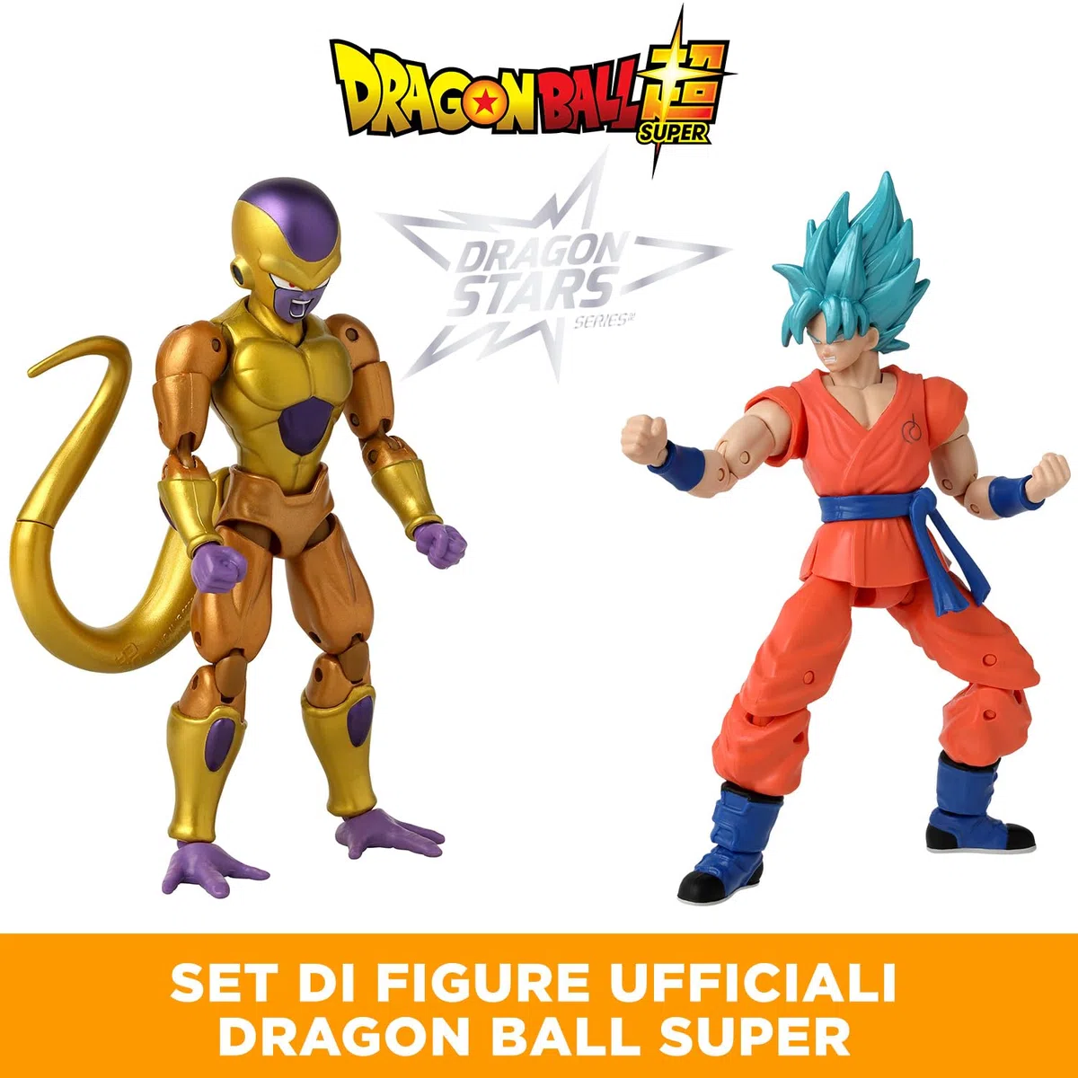 BANDAI Dragon Ball Super Figure Dragon Stars 17 cm - Battle Pack - Golden Freezer vs Super Saiyan Blue Goku - Confezione da 2 Figure articolate - Giocattolo per Bambini dai 4 Anni in su - 37169