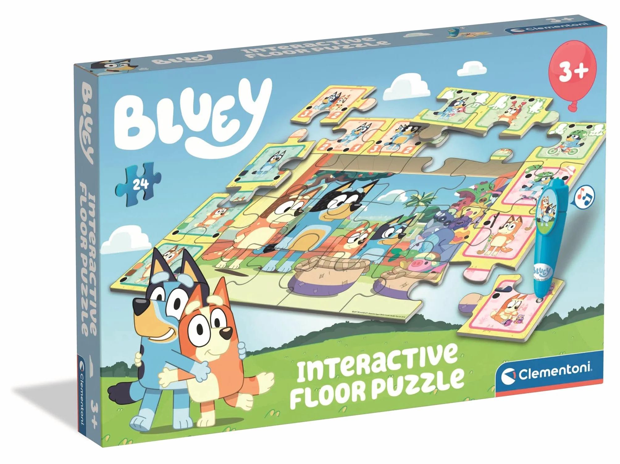 Clementoni Bluey 16689 - Puzzle interattivo con penna, gioco educativo per bambini dai 3 anni in su, 24 pezzi, 62 x 42 cm