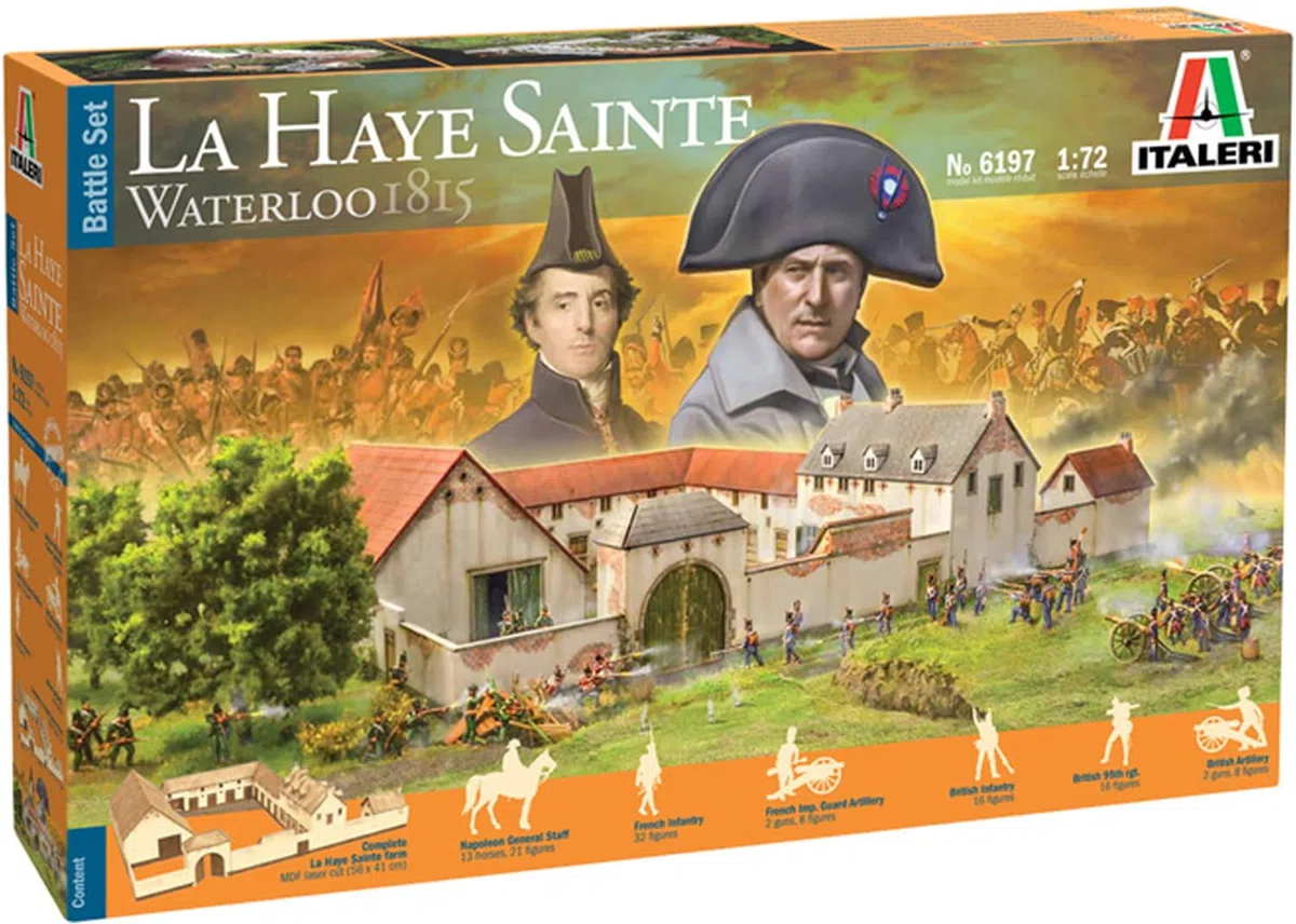 Italeri 6197 Waterloo 1815 - La Haye Sainte, scala 1:72, plastic model kit, modello in plastica da montare, modellismo, battle set, diorama, Multicolore