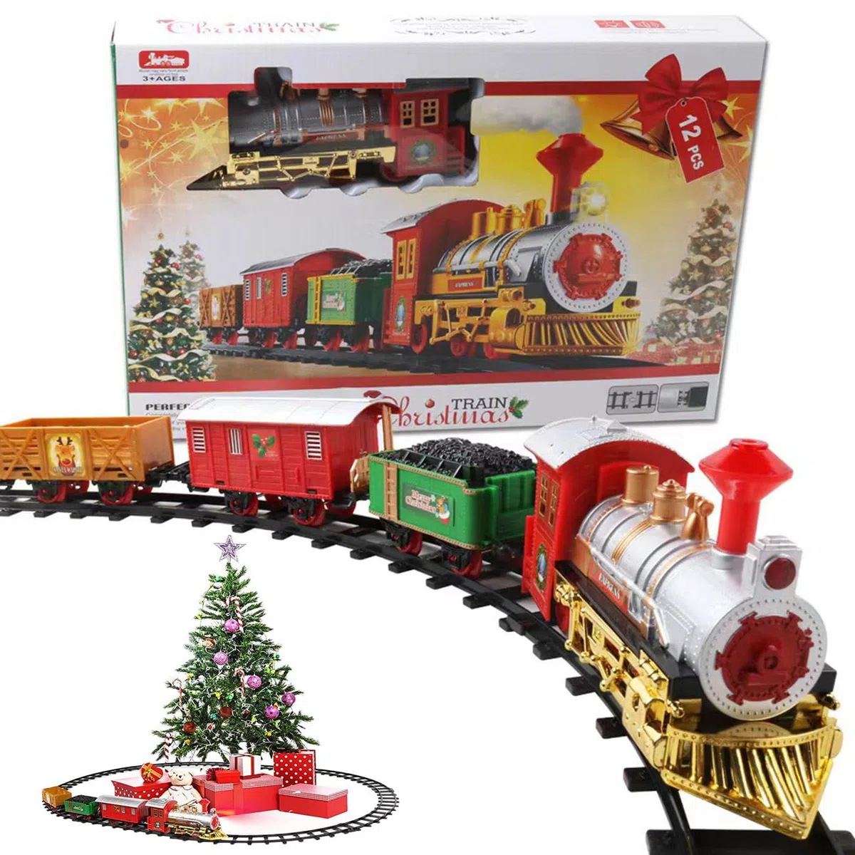 Trenino elettrico ，Trenino Natale con Luci e Suoni per Natale Decorazioni Trenino di Decor Casa Regali figlio adulto/Funzionamento a batteria