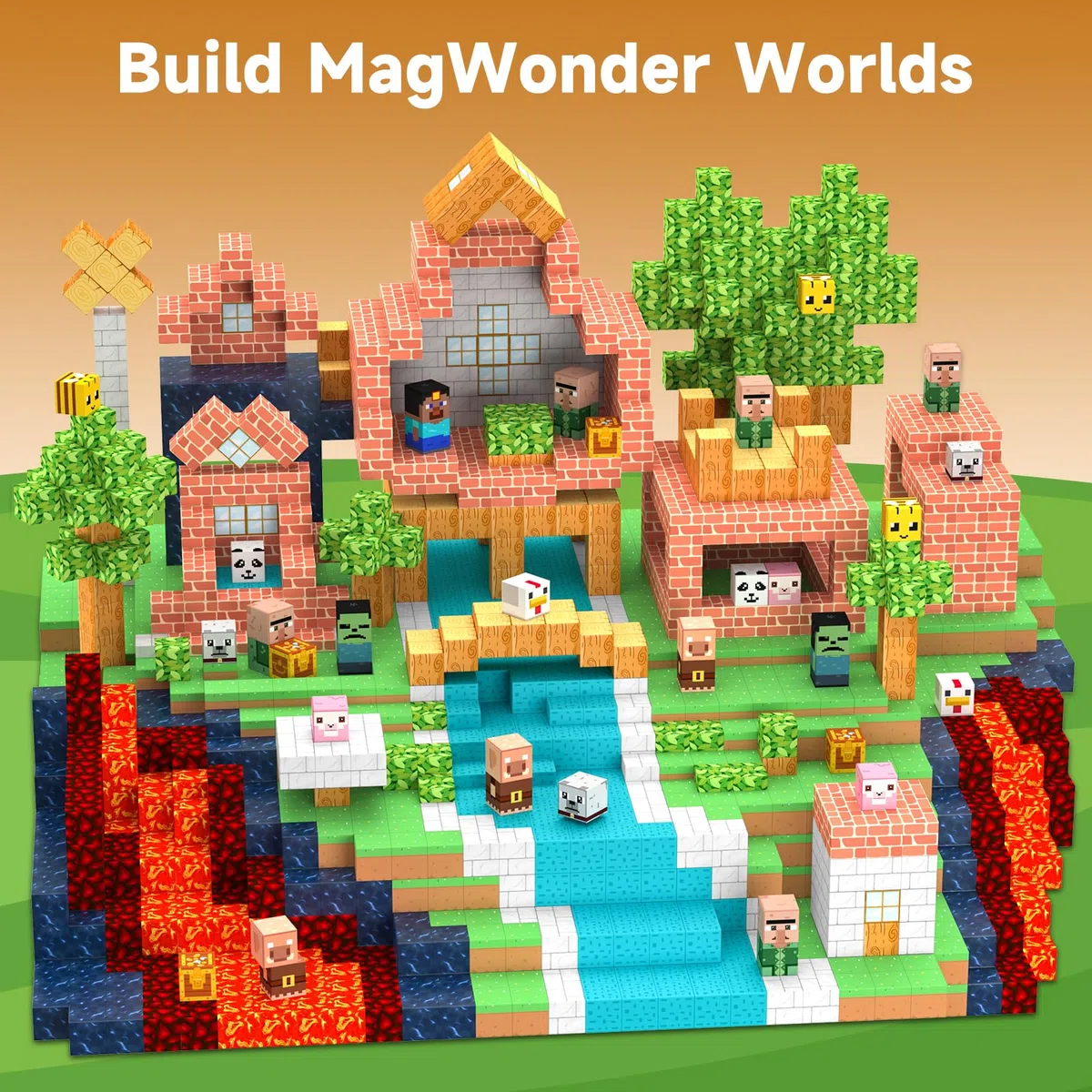 JauniQ Blocchi magnetici, 200 pezzi, giocattoli magnetici sensoriali, compleanni, adatti per bambini 3 4 5 6 7 8 anni, giocattolo creativo per bambini