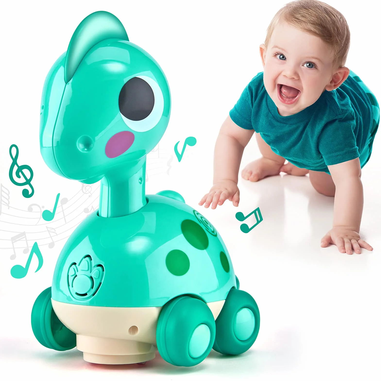 CubicFun Giochi Bambini 1 Anno Dinosauro Interattivo - Giocattolo Gattonare con Musica e Luci, Dino Sonoro per Neonato 12 18 Mesi, Regalo Bambino 1 2 Anni Compleanno