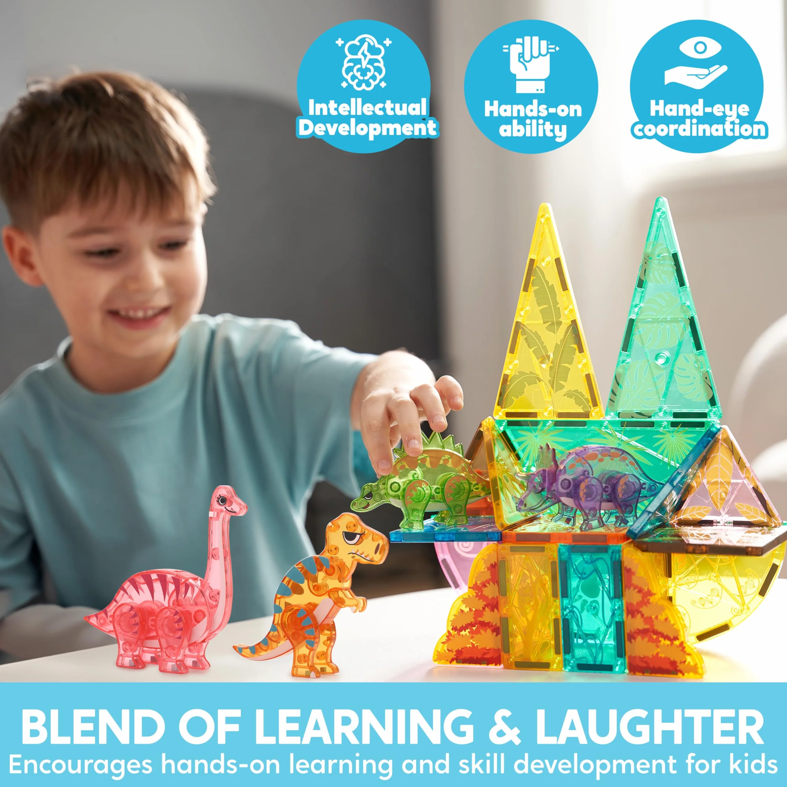 SYNCFUN Set di Magnetiche Giocattolo per Bambini, 50 Pezzi Dinosauri Blocchi da Costruzione Magnetici, Giocattolo Educativo per Bambini e Bambine da 3 4 5 6 7 anni, Regalo Compleanno Natale