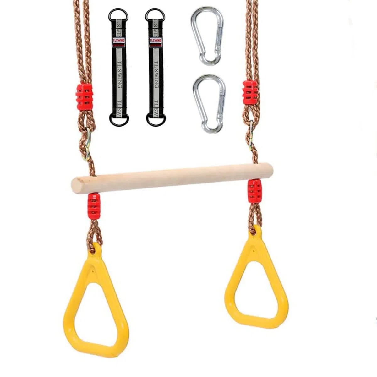 Multifunzionale Altalena a trapezio in legno, Morwealth Altalena Fitness Ring, con anelli in plastica anelli per ginnastica anelli per bambini fino a un carico di 120 kg