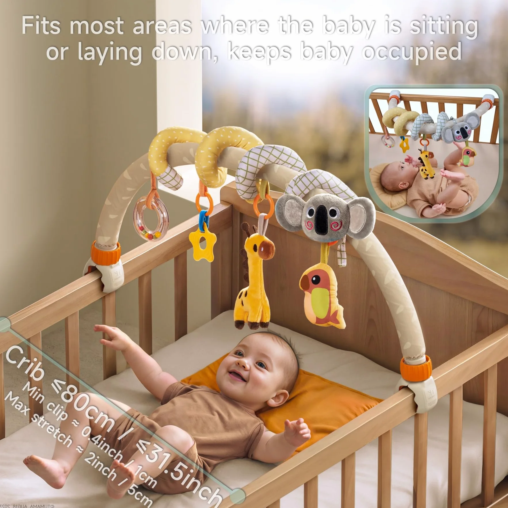 TUMAMA 2-in-1 Giochi Spirale Passeggino e Arco Viaggio per Neonato 0 3 6 9 Mesi, Peluche Serpente Passeggino Giocattolo Gioco per Neonati Bambina Ragazzo, Clip On Auto Carrozzina con Sonaglio Teether