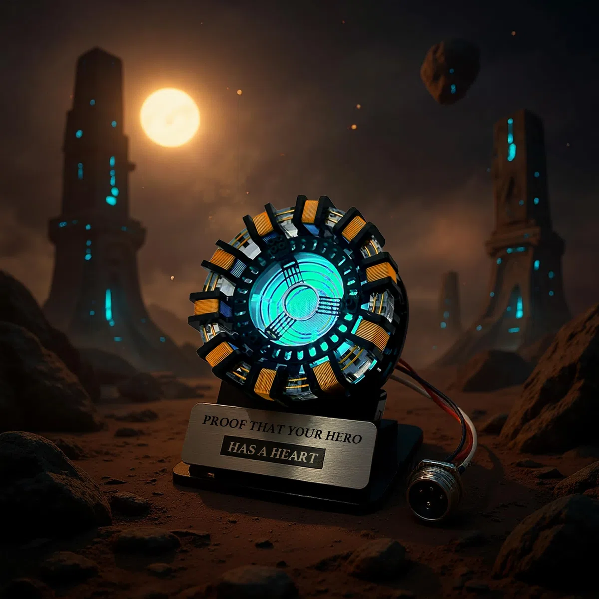 Arc Reactor mk1 Giocattolo Collezionabile Scala 1:1, Display da Scrivania con Effetti Luminosi Interattivi e Telecomando, Alimentazione USB, Pronto all’Uso