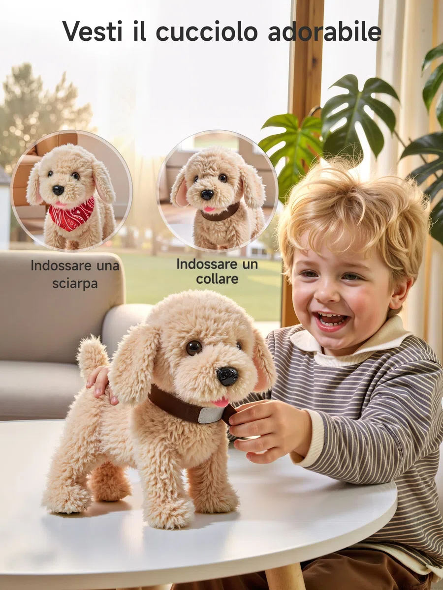 TUMAMA Peluche Cane Giocattolo che Cammina e Abbaia, Cagnolino che Abbaia e Cammina, Cagnolino Interattivo per Bambini con Guinzaglio, Elettronico Cane Robot Pets Alive per 3 4 5 6+ Anni Regali