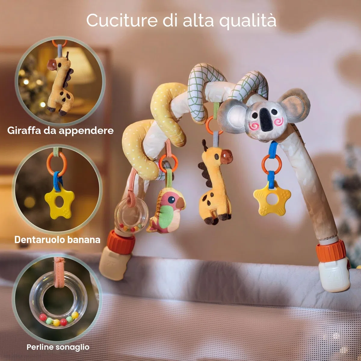 TUMAMA 2-in-1 Giochi Spirale Passeggino e Arco Viaggio per Neonato 0 3 6 9 Mesi, Peluche Serpente Passeggino Giocattolo Gioco per Neonati Bambina Ragazzo, Clip On Auto Carrozzina con Sonaglio Teether