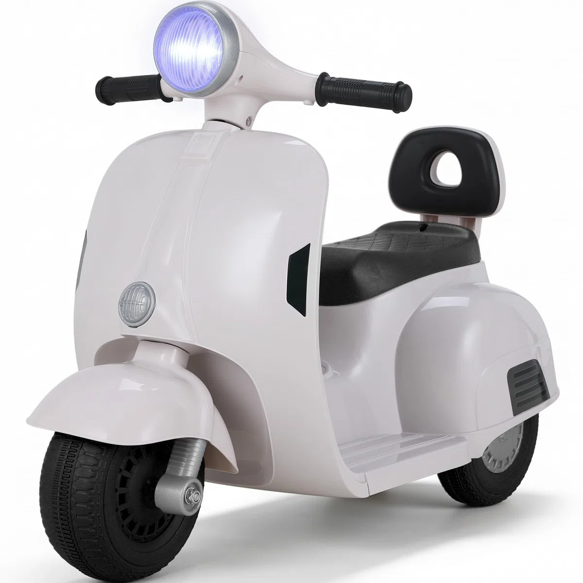 MAMIZO Moto Elettrica per Bambini 6V, Moto Giocattolo Cavalcabile a 3 ruote, Avanti e Indietro, con schienale, Fari, USB, Pedali, Musica, 72x56x37 cm, 2 km/h, max 20 kg, per bambini 3-6 anni, Bianco