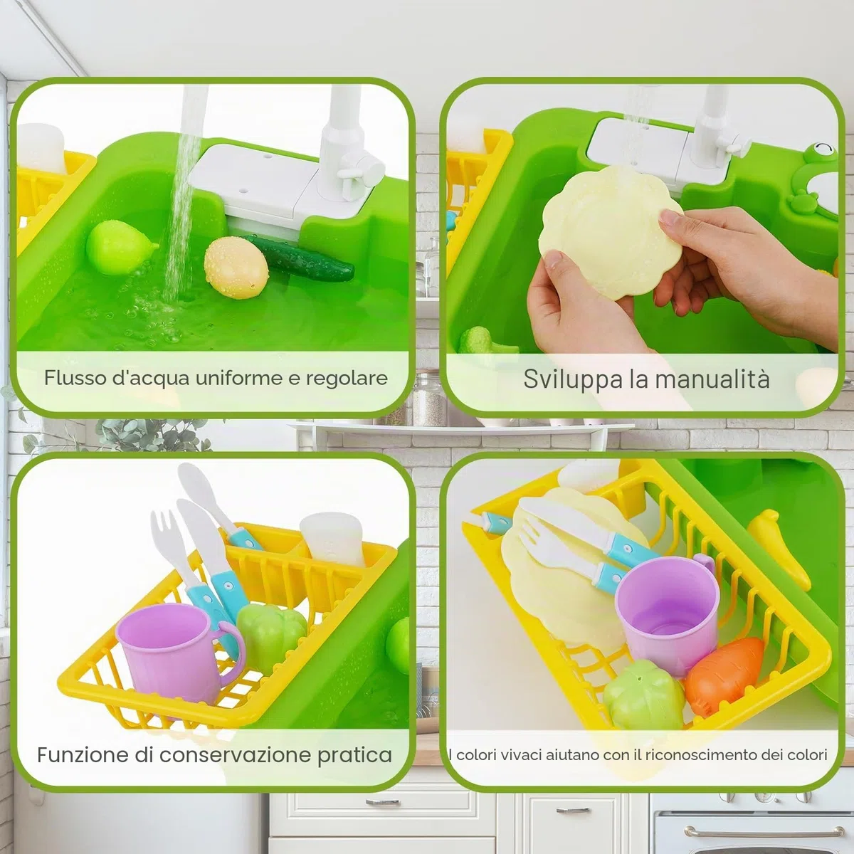 Lavello da cucina giocattolo con acqua corrente, giocattolo da cucina per bambini con acqua riciclata rubinetto e lavandino, regalo per ragazze e ragazzi bambini dai 3+