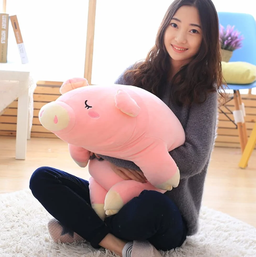 NatureMan Cuscino in peluche a forma di maialino, rosa, morbido, da abbracciare, divertente, simpatico maialino, giocattolo per Natale, compleanno, fidanzata, regalo (55 cm)