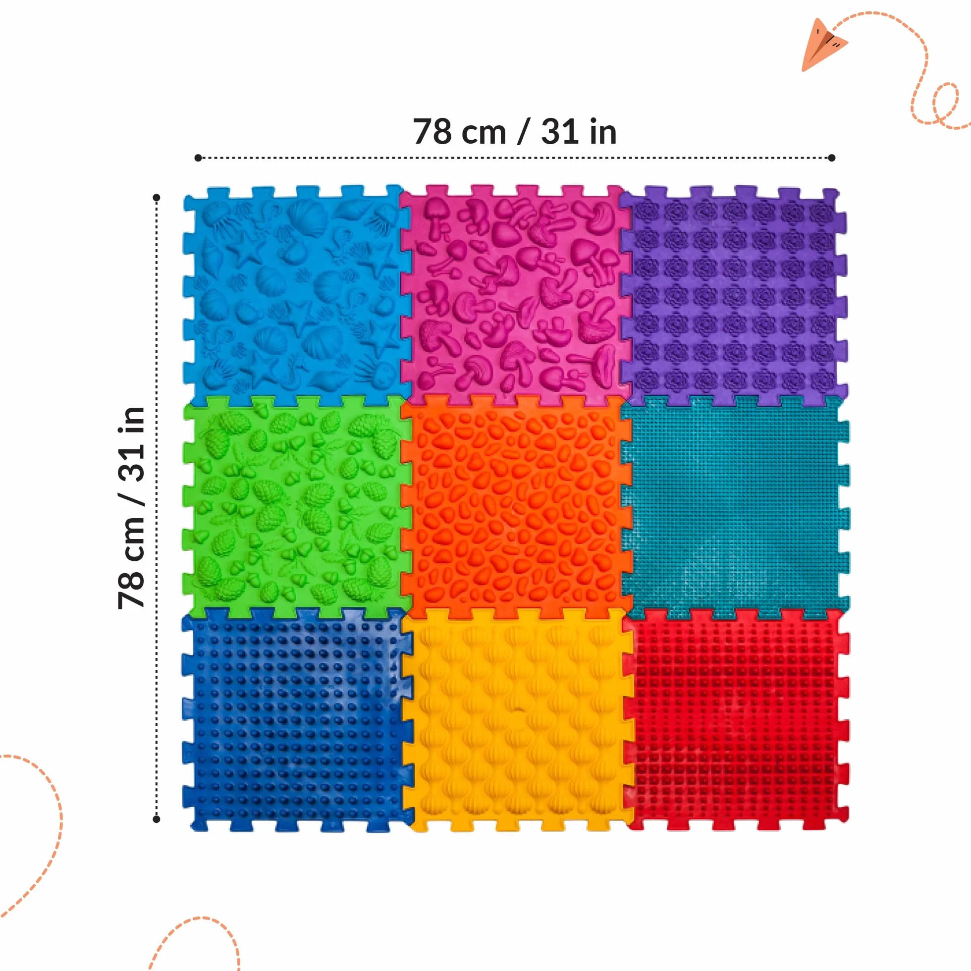 Tappetino da gioco ortopedico sensoriale Super Mix per bambini (9 puzzle di sentieri forestali quadrati)